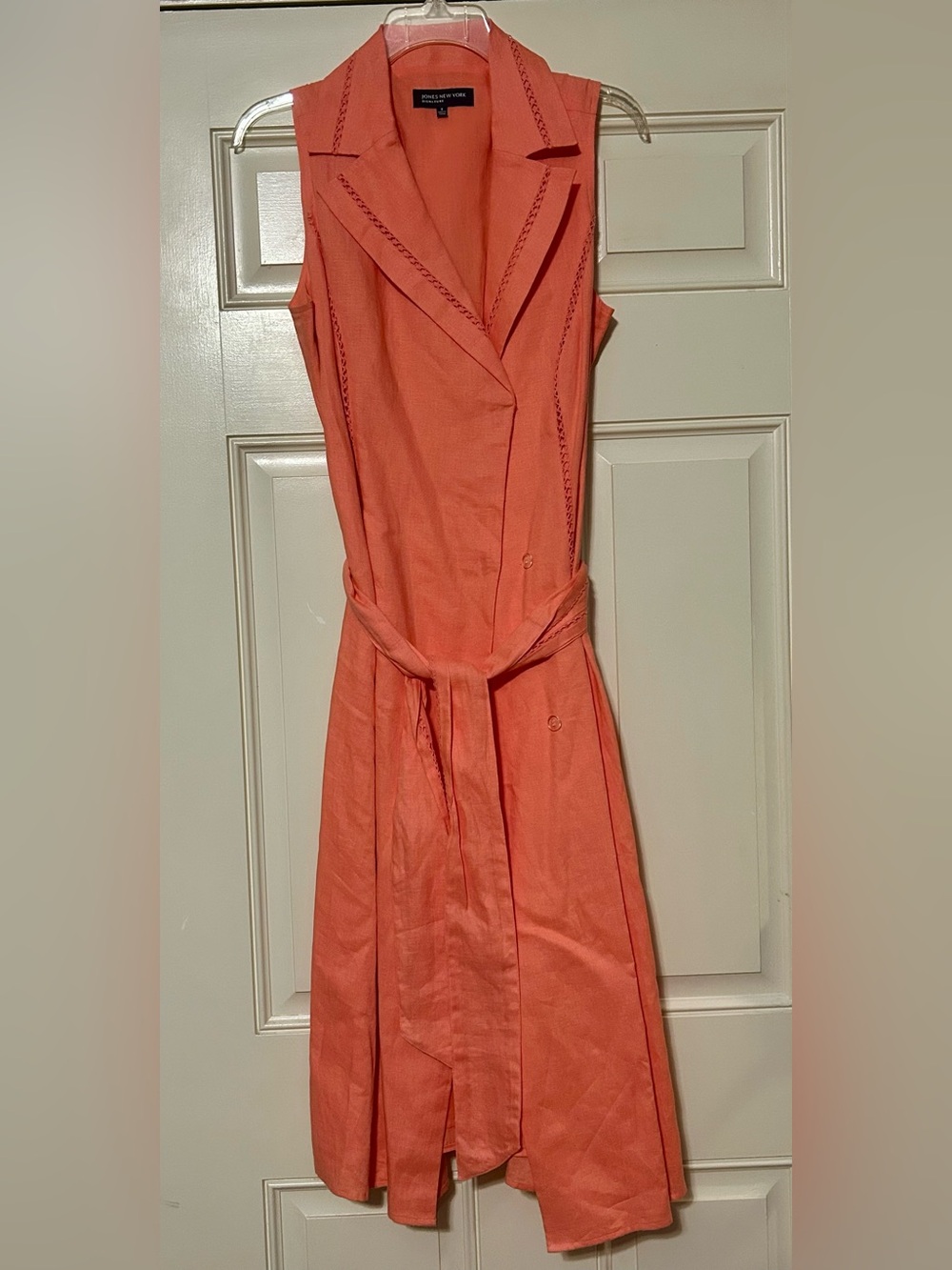 EUC Jones New York Signature Coral Sleeveless Belted Linen Shirt Dress Size 8